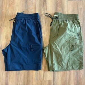 Men’s Nylon Board Shorts, size XL, lot of 2, green & navy, outdoor hiking shorts